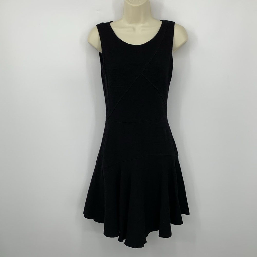 Kain Label shift dress black flounce ribbed knit body-con tank stretch Small